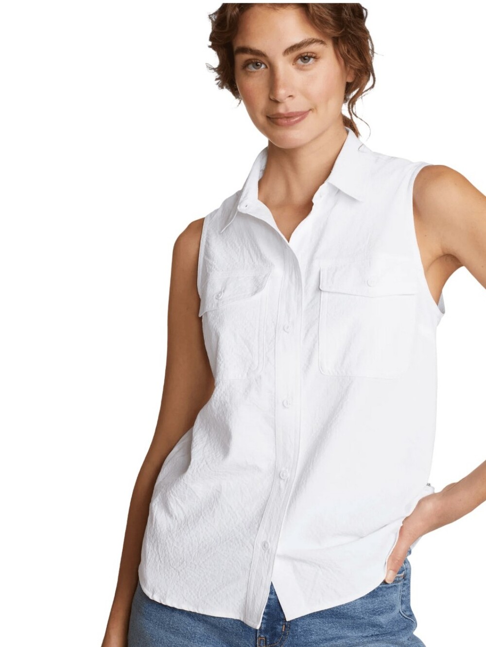 Eddie Bauer Sleeveless Button-Front Shirt — White